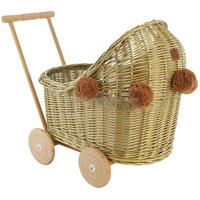 Vente en gros petite poussette en rotin pour bébé, jouet naturel pour enfant