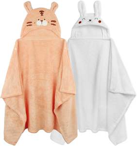 2-Pack Soft Microfiber <b>Hooded</b> Bath <b>Towels</b> for Toddlers Absorbent 0-5 Years Baby <b>Towels</b> with Cute Animal Designs - Product Image 2