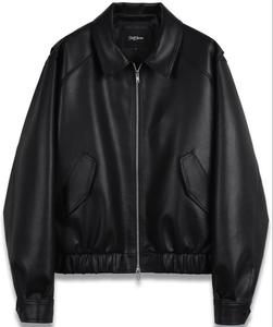 Veste en cuir noir intemporelle - Col montant formel avec logo sur le devant - Product Image 3