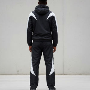 Venta al por mayor de chándal cortavientos impermeable con logotipo bordado personalizado estilo Hip Hop chándal con paneles de bloque de color para hombres - Product Image 6