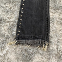SALVA IMPEX Pantalon évasé pour femme, coupe ajustée, 100% Coton, délavé à l'acide, orné de strass et de patchs, respirant, écologique