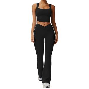 Conjunto de Yoga para Mujer, Transpirable, a Cuadros, Ligero, 2 Piezas, Ropa Deportiva para Gimnasio, Manga Larga, Cintura Elástica - Product Image 6