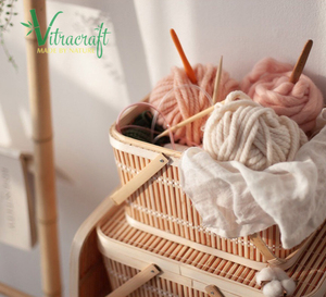 Cestas de mimbre y bambú hechas a mano, cestas de mimbre hechas a mano para regalos y comida, cesta de pícnic vietnamita, tamaño 28x20x18cm - Product Image 3