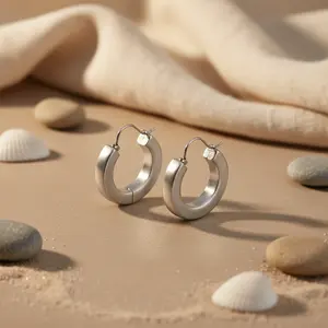 "Rhodium-<b>Plated</b> Silver <b>Hoop</b> <b>Earrings</b> for Women Trendy Religious Design 14k <b>Gold</b> Pearl Accent Rose <b>Gold</b> Tone" - Product Image 2