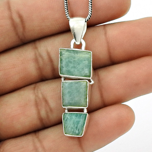 925 Sterling Silver Natural Amazonite Gemstone Jewelry Handmade Dainty Charm's Pendentifs Femmes Hommes Unisexe Bohème Bijoux OEM - Product Image 2