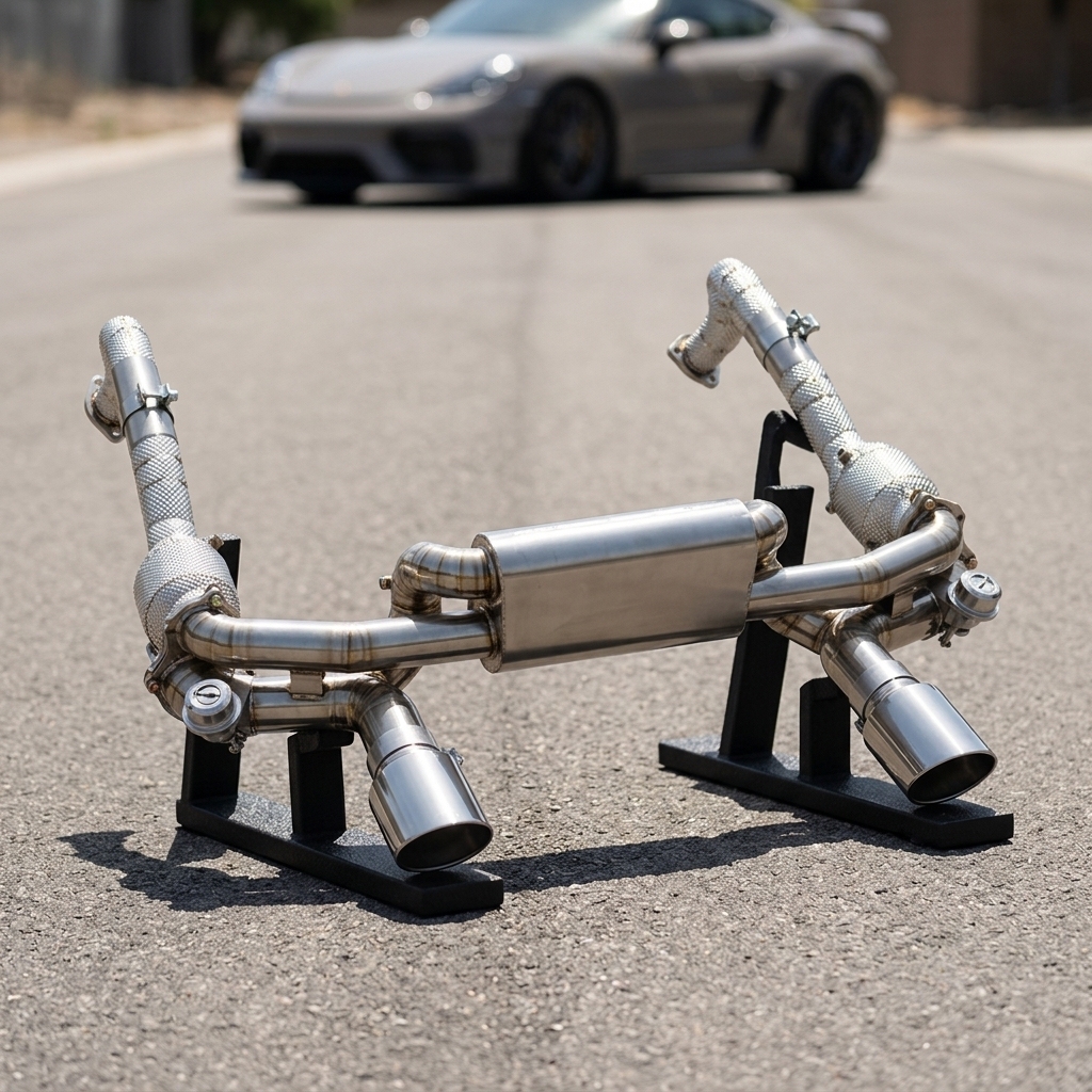 VantaFlow Smooth Finish Full Set Exhaust System Plated Silver Tips for Porsche 718 Cayman GT4 4.0L 2019-2026