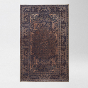 Dark Vintage Turkish <b>Rug</b> Distressed Antique Style Washable Low Pile Chenille <b>Rug</b> Floral Pattern PET Friendly OEM ODM - Product Image 1