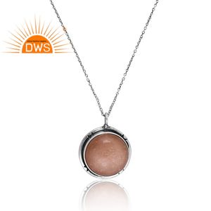 Nueva tendencia, colgante de collar de piedras preciosas de piedra lunar de melocotón Natural de Plata de Ley 925 para mujer, proveedor de joyería personalizada - Product Image 2