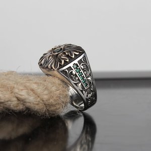 Anillo Masculino Estilo Otomano Turco, Plata de Ley 925 con Circonita, Hecho a Mano, Modelo con Forma de Número RCEGYT-472 - Product Image 2