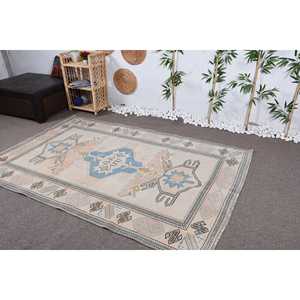 พรมตุรกีขนาด 5.1x7.7 ฟุต, พรมวินเทจ, พรมโมร็อกโกสีเบจ - Product Image 4