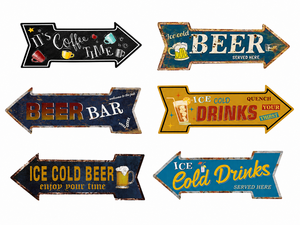 Insegna in Metallo Personalizzata a Forma di Freccia 45x15,5CM, Decorazione Vintage per Bar e Caffè, Segnale Direzionale da Parete, Vendita all'Ingrosso - Product Image 1