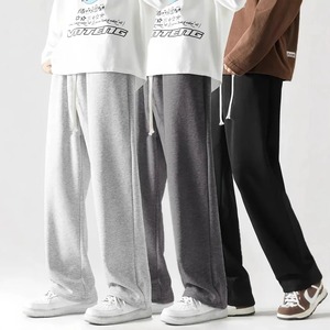 Solid Color Woolen Men's Elastic Waist Straight Leg Sweatpants Casual Baggy Joggers <b>Winter</b> <b>Trousers</b> - Product Image 2