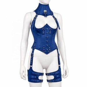 ชุดคอร์เซ็ทผ้าซาตินสีน้ำเงินเสริมโครงเหล็กแบบ Underbust พร้อมชุดสายรัด - Product Image 1