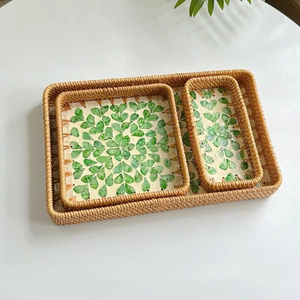 Panier de rangement en mosaïque de coquille de rotin coloré en gros d'usine plateau respectueux de l'environnement tissé à partir de matériaux naturels du Vietnam - Product Image 6