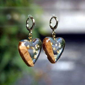 SUSTAINBLE <b>Gold</b> Foil Black White Resin Heart Shape Earrings Square Round Geometric <b>Wooden</b> Resin Drop Earrings - Product Image 3