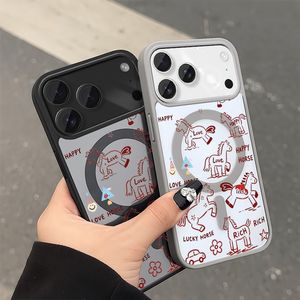 Coque de téléphone magnétique Lucky Horse pour iPhone 11 à 17 Pro Max, en TPU souple, motif floral blanc, unisexe - Product Image 3