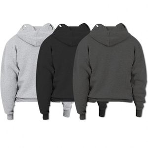 Balaclava Hoodie Heavyweight Quarter Zip Hoodie Unisexe Hiver Hommes Balaclava Hoodie Masque Yeux Trous Sweat coton mélangé - Product Image 3