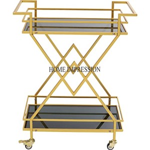 Heavy Duty Metal Made Gold Plated Modern Stylish Hot Selling Trolley With <b>Wheels</b> For Serving Food And Drinks In Home Parties - Product Image 2