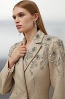 Veste en jean bleu de luxe de haute qualité à broderies et strass pour femmes grandes tailles avec perles pour mariage