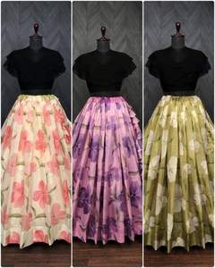 Lehenga choli-Conjunto de Organza suave de oro con rico diseño de flores, impresión Digital Readymade - Product Image 4