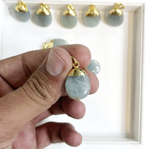 Aquamarine Tumble Pendant 14x18mm Handmade Smooth Electroplated Necklace Crystal <b>Jewelry</b> Gift Handmade Tumble <b>Charm</b> - Product Image 3