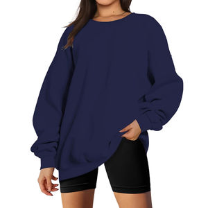 Sweat-shirt en molleton 100% coton de qualité supérieure, surdimensionné, uni, pour femmes, manches longues, chaud pour l'hiver, col rond, élégant - Product Image 1