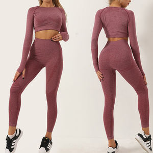 Venta al por mayor Atlético señoras gimnasio Fitness deportes entrenamiento Yoga ropa traje sin costuras mujeres activo desgaste Yoga conjunto - Product Image 3