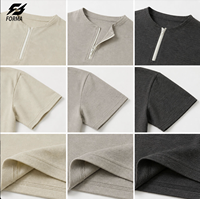 T-shirt minimaliste à demi-zip en polyester/coton, tissu texturé, manches courtes, décontracté, unisexe, streetwear