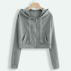 Sudaderas con capucha y sudaderas con cremallera, Top corto personalizado con cremallera completa de algodón 100%, sudaderas con capucha con cremallera reflectante polar, sudadera recortada para mujer - Product Image 3