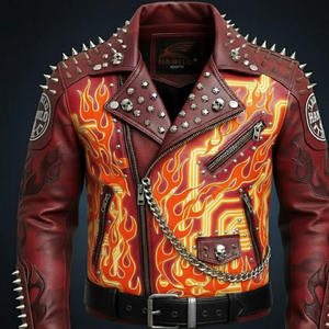 Veste en cuir personnalisée la plus populaire pour hommes, en cuir de vache naturel, veste en cuir véritable, manches longues, veste de motard tendance. - Product Image 3