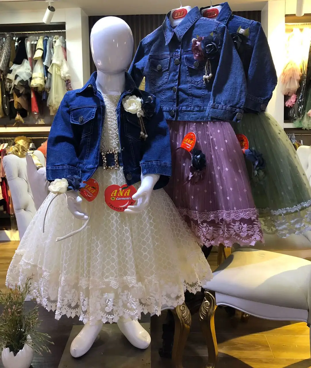 Denim Top Kleid für Baby Mädchen neues Kleid Regenschirm Design mit Haarband neueste Kollektion von Party Wear