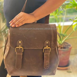 Mochila De Cuero crujido hecha a mano, bolso escolar de cuero marrón - Product Image 5