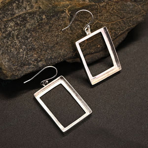 925 Sterling Silver 16x12mm Rectangle Shape Frame Dangle <b>Earrings</b> Setting for Women Good for Ashes Resin Work Keepsake Jewelry - Product Image 5