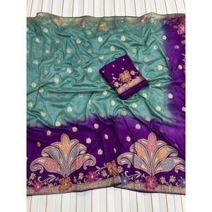 ชุดส่าหรีจากผ้าไหมโดลาผ้านุ่มไหลลื่นสี2D ชุดประจำชาติขายส่ง - Product Image 2