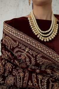 Brand New Goodshopping Women's Breathable Elegant Polyester Velvet <b>Shawl</b> Solid Pattern Zari Embroidery Shimmer <b>Sequins</b> Indian - Product Image 5