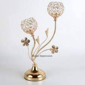 Most Demanding Attractive Look Aluminum Casted High Grade Gold Plated <b>Frame</b> With 3 Arms Clear <b>Crystal</b> Candle Holders From India - Product Image 6