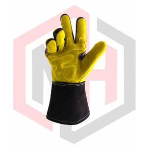 Guantes duraderos de cuero dividido con puño estilo guantelete negro - Product Image 5