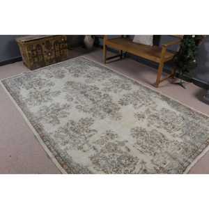 Grand tapis turc vintage 5,6x9,4 pieds, tapis blanc à fleurs en laine - Product Image 2