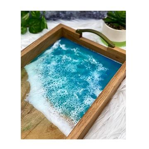 High on Demand Epoxy Resin Wooden Round Handmade Serving <b>Tray</b> with Custom Pattern for Decorative Use Saniya Handicraft - Product Image 4