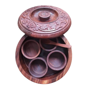 <b>Wooden</b> Spice Container Masala Dabba Condiment Handmade Design <b>Wooden</b> Spice <b>Box</b> Seven Compartments Masala <b>Box</b> - Product Image 6