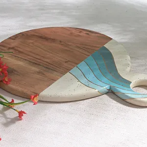 Vente en gros de planche à découper décorative en bois motif vague océanique plateau de service de charcuterie imprimé pour vin, fromage et collations - Product Image 4