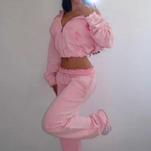 Conjunto de chándal lavado ácido para mujer, ropa deportiva de gran tamaño desgastada de 2 piezas, chándales al por mayor con logotipo personalizado para mujer - Product Image 1