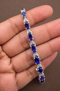 Trendy Everyday Geometric <b>Amethyst</b> Cz Tennis Chain <b>Bracelet</b> Rhodium Plated 925 Sterling Silver Luxury Unisex Wedding Party Gift - Product Image 3