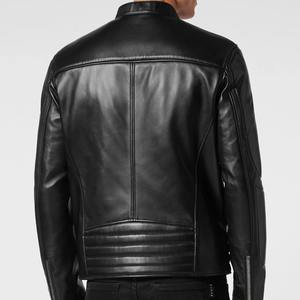 Veste en cuir véritable pour homme, col montant noir classique, mode automne-hiver 2026, veste de moto personnalisée pour homme - Product Image 1