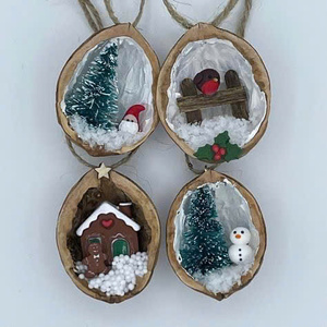 Piezas colgantes de árbol de Navidad de concha de nogal de inspiración Vintage, decoración ecológica, lentejuelas/brillo, tamaño personalizado para Festival - Product Image 3