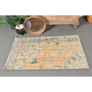 Tapis Turc Vintage Orange Bleu Patchwork Design Style Classique 2.5 X 3.8ft Laine Matériel 10mm Rectangle Forme Abstraite Latex - Product Image 1