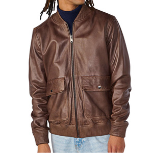 <b>Leather</b> Bomber <b>Jacket</b> With Custom Logo Embroidery Printing <b>Mens</b> Womens Fashion Outerwear Casual Wear OEM Supplier - Product Image 1