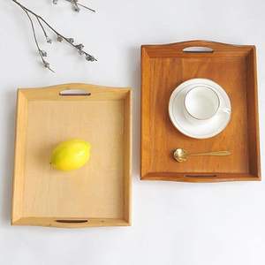 Plateau rectangulaire en bois artisanal avec poignées latérales pour servir les aliments, les boissons, le petit-déjeuner, la vaisselle, usage domestique rustique - Product Image 4