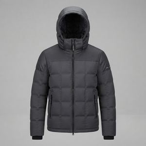 <b>Men</b> <b>Hooded</b> <b>Padded</b> <b>Jacket</b> Square Quilted Warm High Collar Zip Up Winter Outdoor <b>Jacket</b> Multi Pocket OEM ODM - Product Image 1