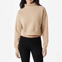 Sudadera Corta con Cuello Alto para Mujer, Diseño Boxy, 100% Algodón Felpa, Estampado de Logotipo Personalizado, Bordado 3D, Ecológica, Estilo Urbano Otoño-Invierno